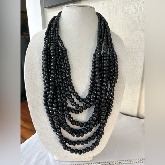 Long bold multi strand black bead necklace earrings set - Picture 3 of 8